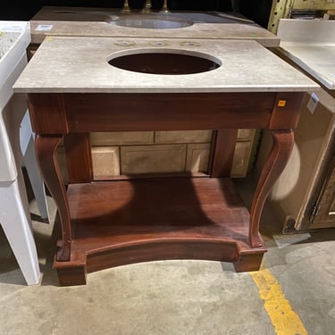 Freestanding Single Vanity with Cream Colored Stone Top