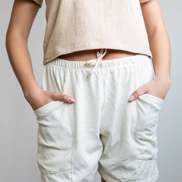 Hemp Lounge Short, Genderless Clothing, Plant dyed Pocket Shorts, Natural White Tie Pants 