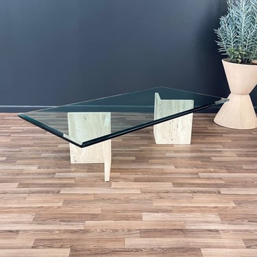 Mid-Century Modern Travertine Stone & Glass Coffee Table, c.1970’s 