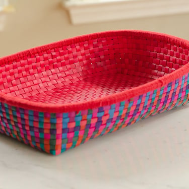 Handwoven Kottan basket TRAY - Storage Basket, Boho Home Decor, Utility Tray, Colorful Multipurpose Palm Leaf Basket 