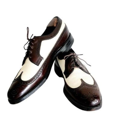 Vintage Florsheim Mens Shoes 11 Brown White Spectator Longwing Oxfords 