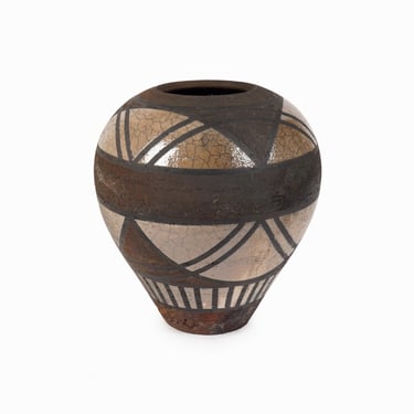 1987 Raku Large Ceramic Vase Decorative Brown Beige Fine Art Ceramics Vintage 