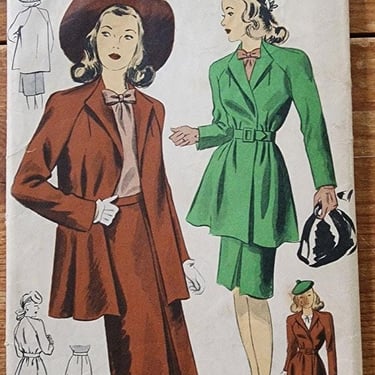 Vintage 40s ORIGINAL Sewing Pattern Coat & Skirt Du Barry 5933 Size 38 