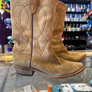 Brown Cowboy Boots Vintage 1960s Texas Brand Rough out Suede and Leather men's size 6 1/2 C 