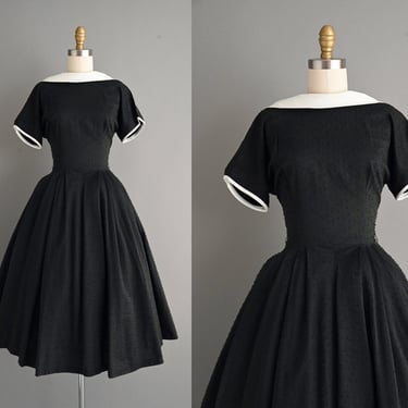 vintage 1950s Black & White Cotton Dress - Size Small 