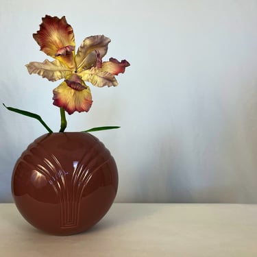 Vintage 80s Mauve Ceramic Ball Vase 