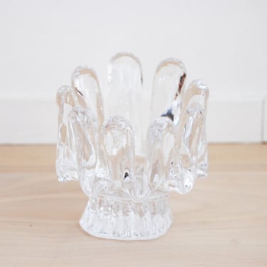 Vintage Kosta Boda Sunflower Crystal Art Glass Candle Votive Holder Goran Warff Made in Sweden 