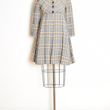 vintage 60s babydoll dress navy orange plaid high waist kinder dolly mini XS clothing 