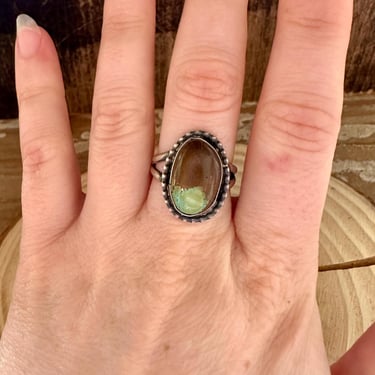 VINTAGE DINO EGG Silver & Turquoise Ring | Vintage Jewelry | Sterling, Patina | Southwestern Style | Size 7 1/2 