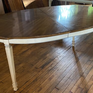 Wood Top Table w Ivory Legs and 1 Leaf