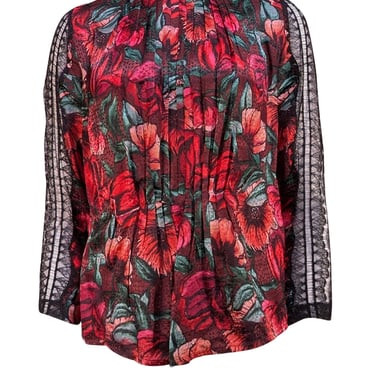 Sandro - Maroon Multi Floral Print w/ Lace Blouse Sz XS