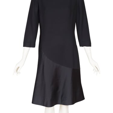 Pattulo-Jo Copeland 1960s Vintage Black Rayon Crepe & Silk Satin Cocktail Dress Sz M 