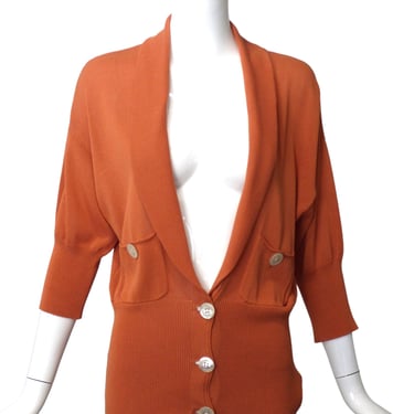 JIL SANDER- 1980s Orange Knit S/S Cardigan, Size 8