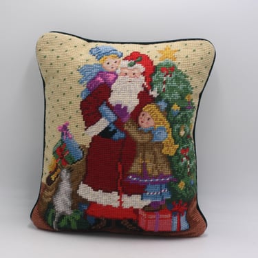vintage Santa Claus Needlepoint Pillow Christmas Decor 