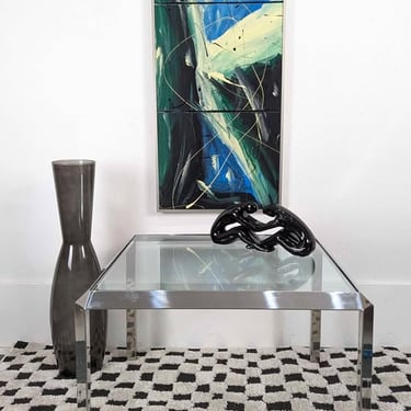 MCM Chrome & Glass Square Coffee / End Table
