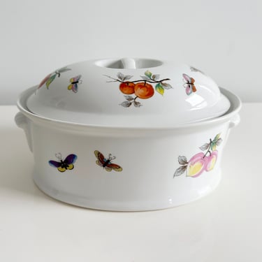 Fruit 2 Quart Covered Oval Serving Dish by Sadek China Vintage 