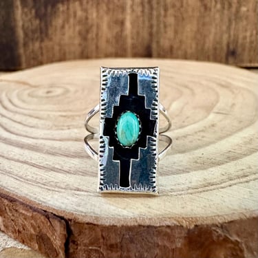 SHADOWBOXING Sterling Silver & Turquoise Ring | Tribal Design | Navajo Native American Southwestern Jewelry | Multiple Sizes 