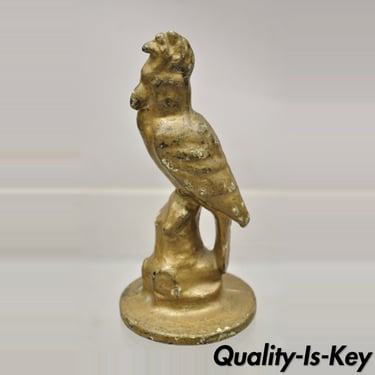 Antique Cast Iron Gold Painted 7" Cockatoo Parrot Figurine Bookend Doorstop