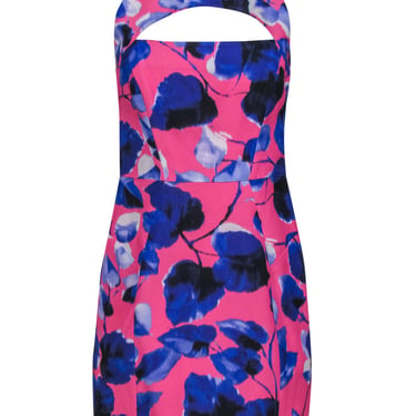 Milly - Hot Pink &amp; Purple Floral A-Line Dress w/ Cutout Sz 6