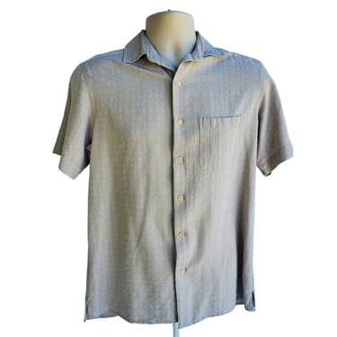 Tasso Elba Men's Small Short Sleeve Tan Ivory Shirt Silk Blend Button Up Pocket 