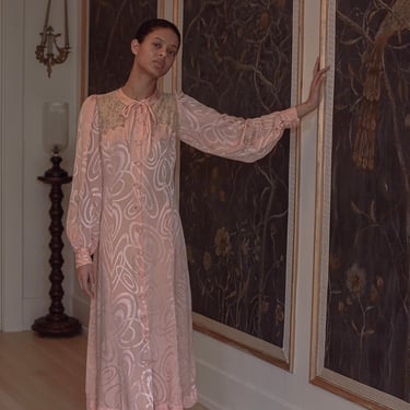 Rare 1930s silk damask lace nightgown from France 