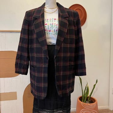 Vintage Valerie Stevens Wool Moody Colored Plaid Single Button Blazer Jacket 14 