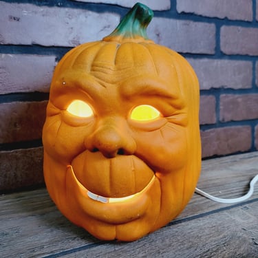 Vintage Ceramic Lighted Halloween Pumpkin Jack O Lantern 