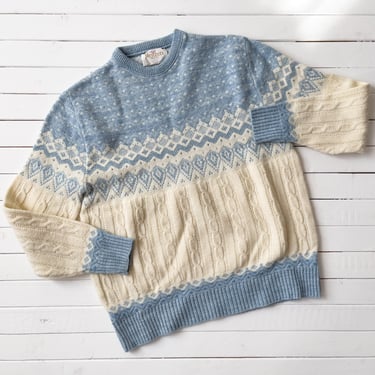 Fair Isle sweater | 80s 90s vintage Jantzen light blue cream Nordic folk style cottagecore knitted sweater 