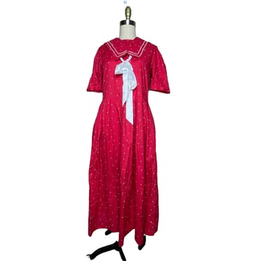 Vintage Laura Ashley Womens Dress Midi Vintage Red Polka Dot Sailor Collar, Size 12 Made in uk 