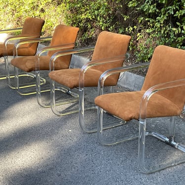 Set of 4 Lucite Dining Chairs in Suede by Lion in Frost- Circa 1970s 