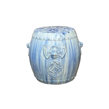 Chinese White Blue Glaze Bat Fortune Coin Pattern Round Ceramic Garden Stool cs7809E 