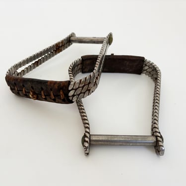 1980s Vintage Braided Stainless Steel and Leather Horse Saddle Stirrups 