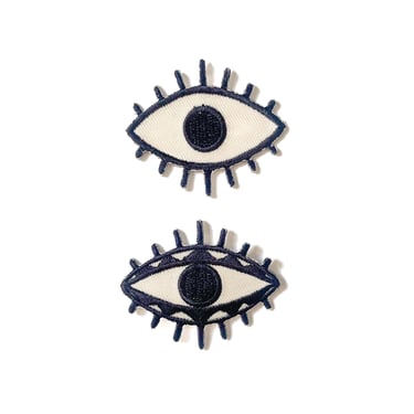 Small Embroidered Eye Patches -  Fusible / Iron on / Eyes / Turkish Evil Eye / Black / White / Cream 