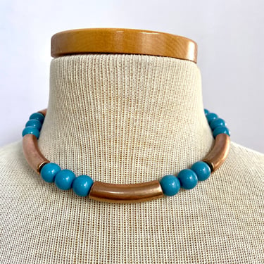 Vintage blue bead and copper necklace | Boho Beaded Necklace | Boho Choker 