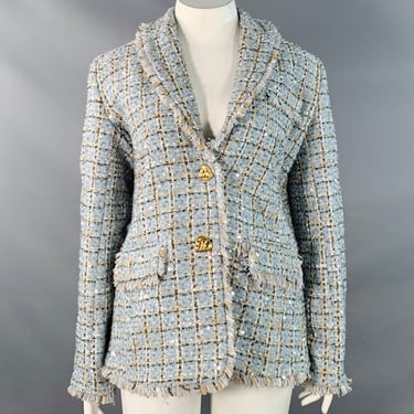 TOCCIN(NY) Size XL Blue Khaki White Tweed Sequined Raw Edge Jacket