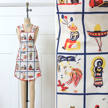 vintage 1930s 40s novelty print apron • Mexico print featured in 1939 National Geographic 