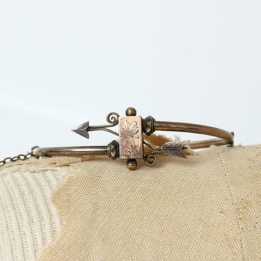 antique victorian delicate gold fill bracelet • etched butterfly & arrow locking cuff • small 5.5 wrist size 