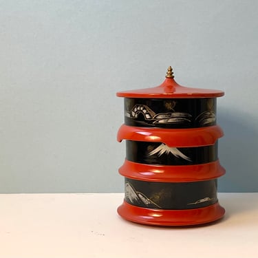 Vintage Japanese Orange + Black Lacquerware Lunchbox by HP’D DESIGNS 
