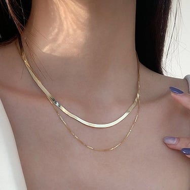 N011 gold double chain necklace, duo chain necklace, gold snake chain necklace, gold necklace, dainty necklace, minimalist necklace, gift 