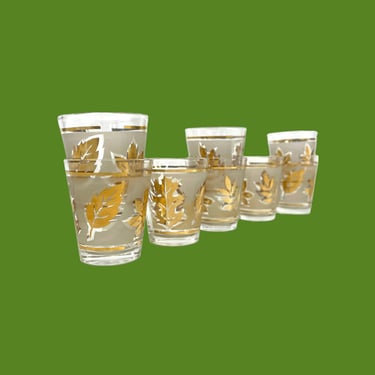 Vintage Shot Glass Set 1960s Retro Mid Century Modern + Libbey + Starlyte + Frosted Glass + Gold Leaf Print + Set of 8 + MCM + Barware 