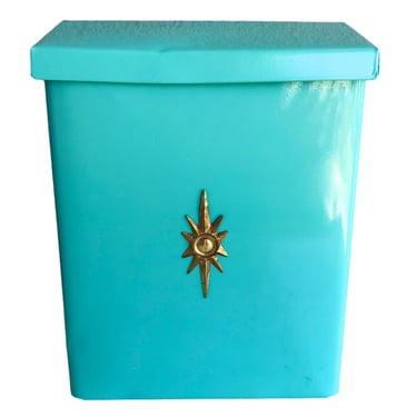 Mid Century Modern Turquoise Metal Mailbox | Starburst Emblem | Atomic Era Wall Mount Letter Box 