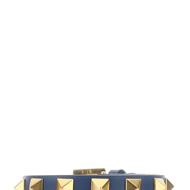 Valentino Garavani Man Air Force Blue Leather Rockstud Bracelet