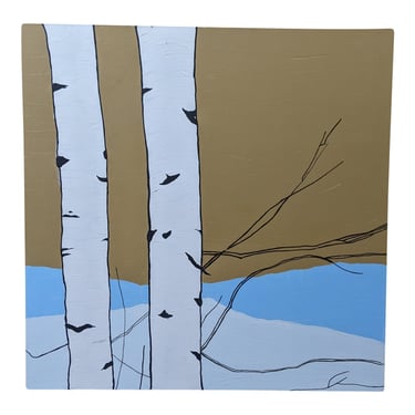 COMING SOON - Contemporary Minimalist Painting of White Aspen Trees Against a Clear Sky