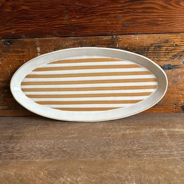 Oval Platter -  Creamy White with Orange Geometrics 