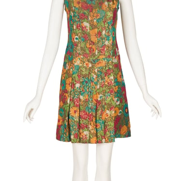 Louis Féraud Haute Couture 1960s Vintage Mod Floral Lamé Scooter Dress Sz XS 