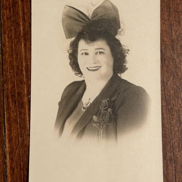 Vintage Black And White Photo Chicago Woman Portrait Hair Bow 1940s Photograph 