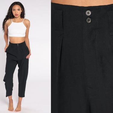 Black Pleated Trousers 80s High Waisted Pants 90s Tapered Pants Vintage 1980s Pants Slacks Office Preppy High Waist Small S 
