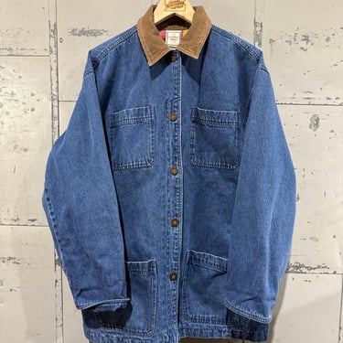 Vintage Denim Chore Jacket with Corduroy Collar Flannel Lined 