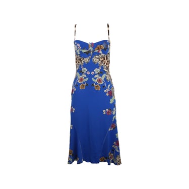 Roberto Cavalli Blue Floral Silk Dress