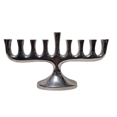 Mid Century Modern Chanukah Silver Chrome Menorah Sleek Design 11